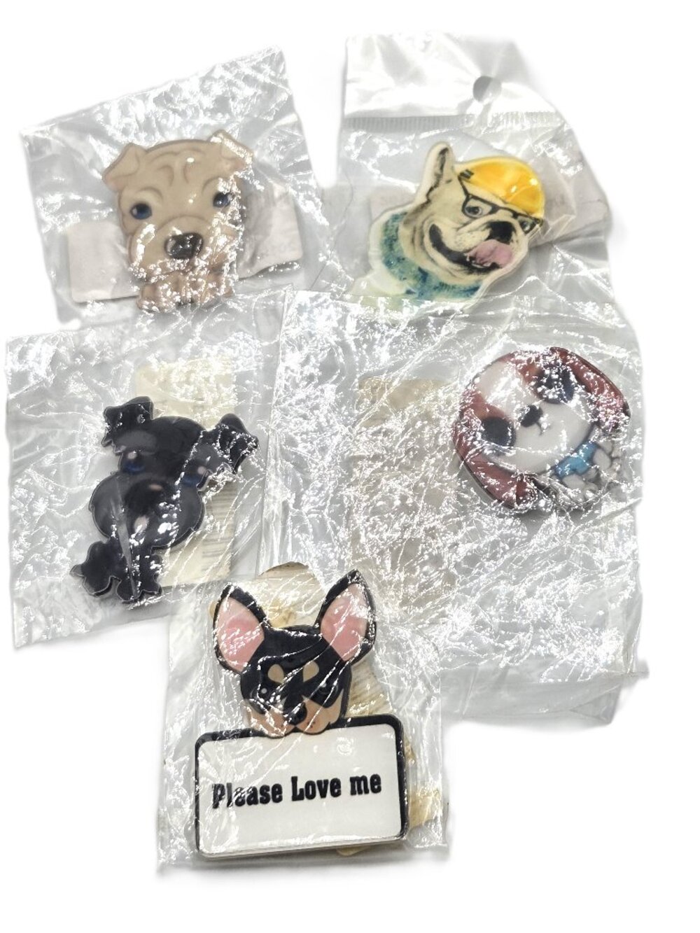 Comic Dogs 5 Pin Brooch  Assorted Breeds K-9s Plastic Small 1.5"  #7